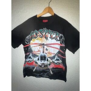 Godspeed Helicopter Graphic T-Shirt Mens Large Black Streetwear Short Sleeve